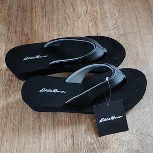 Eddie Bauer Break Point Wedge black flip flop Size 7